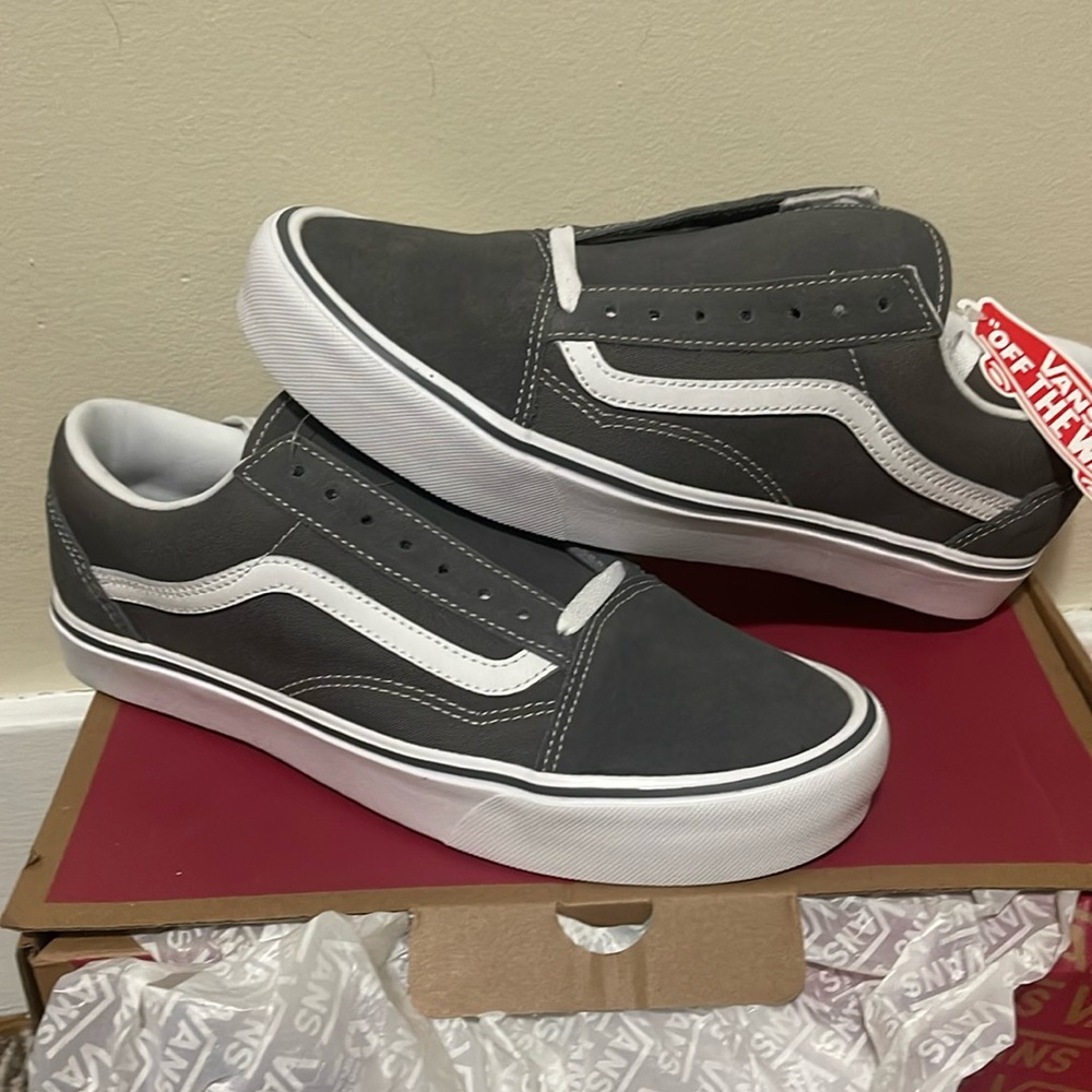 Brand new in box Old skool lite suede/canvqs pewter color vans. Size 9.5 US.